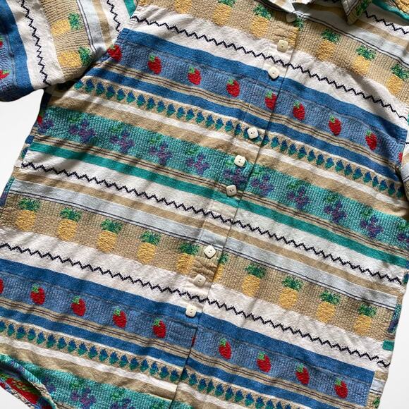 Cabin Creek Fruits Striped Textured Button-up Shirt Sz L - Picture 6 of 10